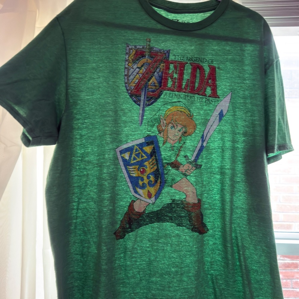 Zelda A Link to the Past Graphic Tee Green Faded Retro Gaming Nintendo Mens XL